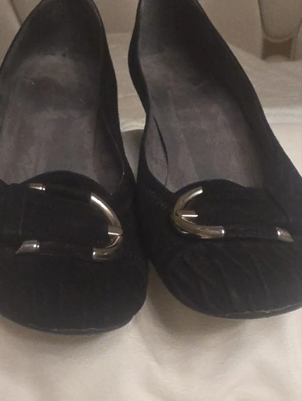 Stuart Weitzman Black Suede Wedge Ballet Flats with Silver Buckle Detail   8.5 - Picture 7 of 11